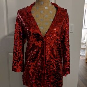 Red Sequin Cardigan Jacket Blazer Top